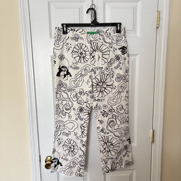 Tibi Size 8 Black White Brown Floral Wide Leg Ankle Pants NWT Artsy - Picture 3 of 8